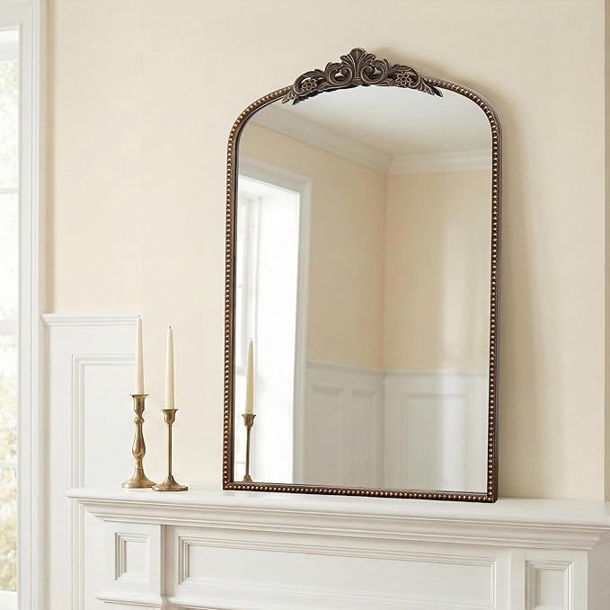 Micasso Traditional Ornate Bronze Mirror: 36" x 24" French Baroque Antique Mirror - Decorative Vintage Arched Mirrors for Wall/Bathroom/Entryway/Hallway - Home Decor for Living Room