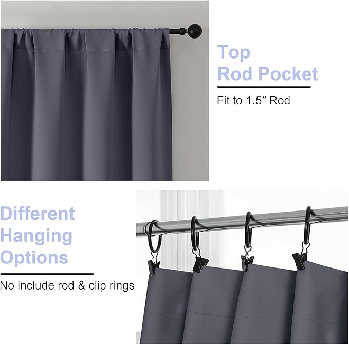 Simplebrand Ava Grey Blackout Curtains for Bedroom 84 Inch Length 2 Panels Set, Solid Thermal Insulated Privacy Living Room Window Treatment Curtains Blackout Drapes, W40 x L84 Inch, Grey