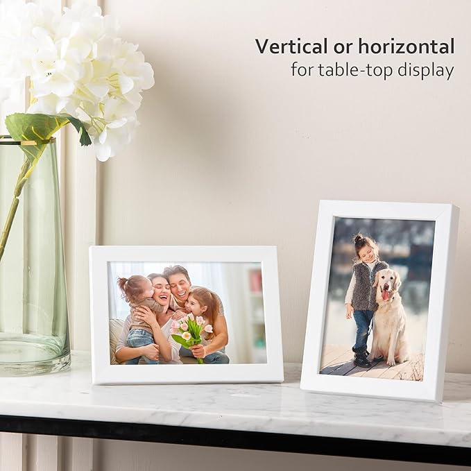 KINLINK 4x6 Picture Frame White Set of 6, Wooden Photo Frames with Plexiglass for 4x6 without Mat for Table and Wall Display