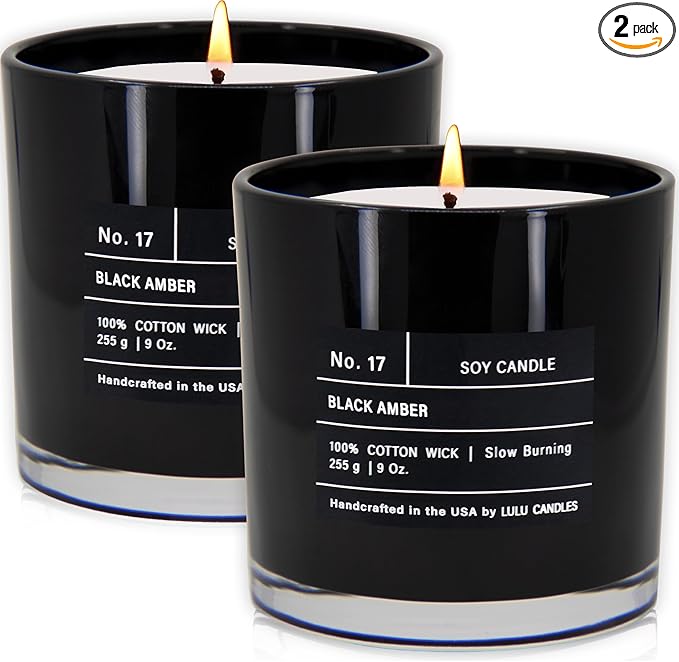 Lulu Candles | Black Amber | Luxury Scented Soy Jar Candle | Hand Poured in The USA | Highly Scented & Long Lasting (9 Oz. 2 Pack)