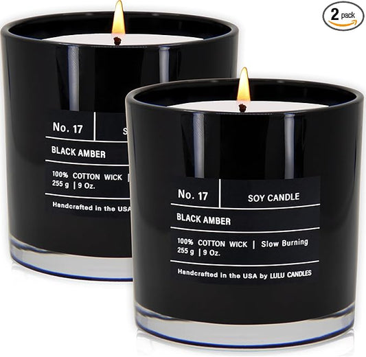 Lulu Candles | Black Amber | Luxury Scented Soy Jar Candle | Hand Poured in The USA | Highly Scented & Long Lasting (9 Oz. 2 Pack)