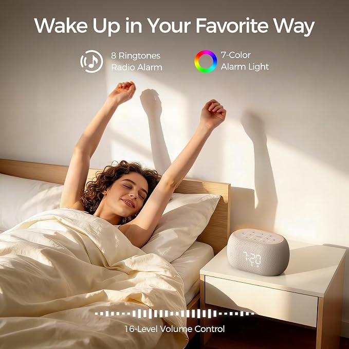 ANJANK Alarm Clock Radio with Dual Alarm for Bedroom, 7-Color Night Light,0-100% Dimmer, 8 Sounds + Gentle Light Wake UP,16-Level Volume,Bedside Digital FM Radio with Sleep Timer, Clock for Kids Teens - Image 5