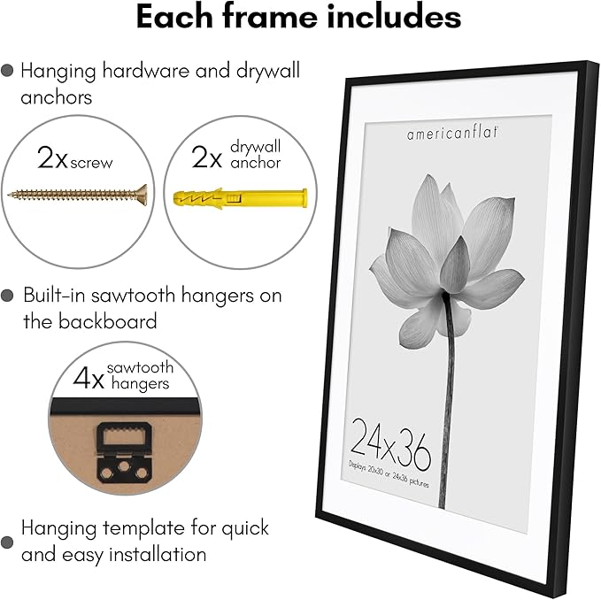 Americanflat 24x36 Poster Frame with Polished Plexiglass - Use as 20x30 Frame with Mat or Display 24x36 Photo Without Mat - Soho Collection - Deep Molding Picture Frames for Wall Display - Black