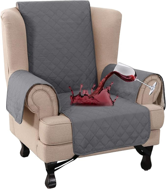 Turquoize 100% Waterproof Wing Chair Cover Wing Armchair Slipcovers Chair Couch Protector Triple Non-Slip Sofa Slipcover for Wing Chair Furniture Protector for Pets, Kids,Dog (Wing Chair, Gray)