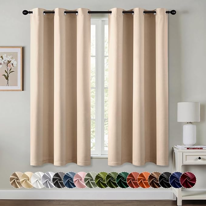 MIULEE Beige Blackout Curtains for Bedroom Living Room 45 Inches Long 2 Panels, Thermal Insulated Room Darkening Drapes Grommet Noise Reducing Light Blocking Window Treatments 40x45 Inch