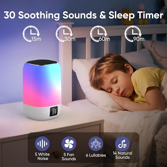 Nightlight Bluetooth Speaker Alarm Clock, Sound Machine with White Noise - Image 4
