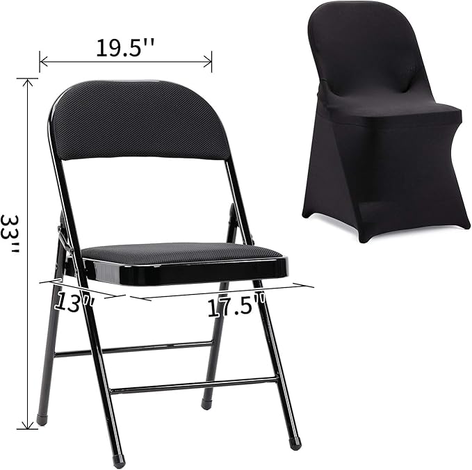 Peomeise Stretch Spandex Folding Chair Cover for Wedding Party Dining Banquet Event (Black,12pcs)