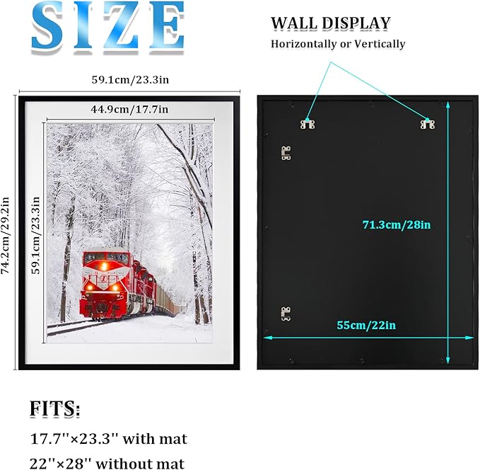 Egofine 22x28 Solid Wood Poster Frames Matted for 18x24 Set of 2 Black - with Acrylic Plexiglass Front, Hanging Picture Frames Vertically or Horizontally