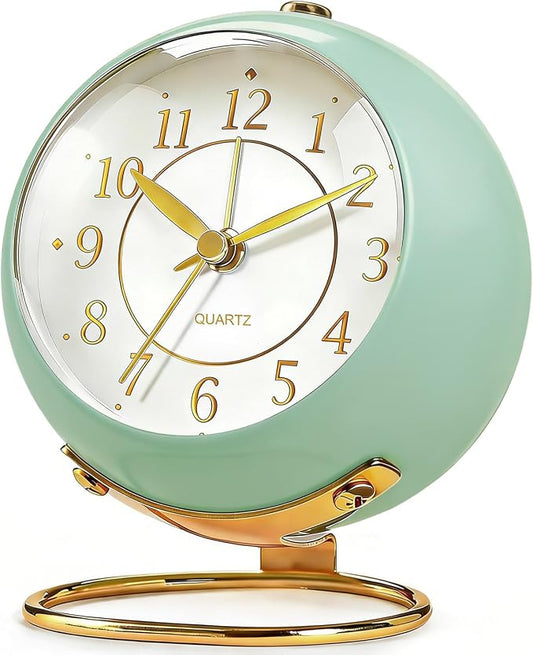 Analog Alarm Clock, Retro Small Desk Clock with Night Light, Backlight Cute Simple Design, Silent Non-Ticking, Battery Powered, Clock for Bedroom,Travel,Kitchen,Bedside Desktop Decor by Unknown