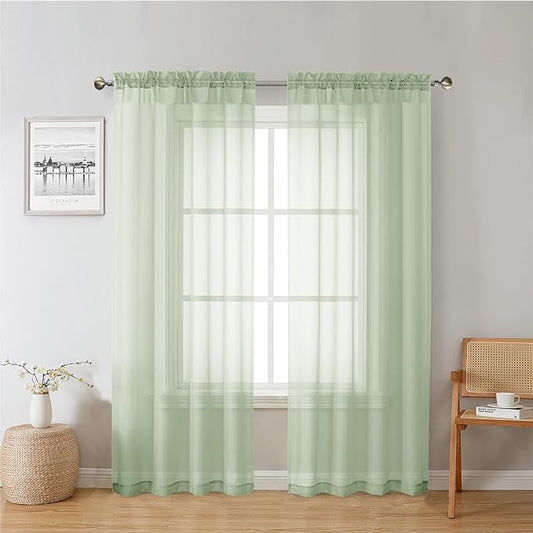 Lecloud Light Green Sheer Curtains 72 Inches Long 2 Panels, Soft Voile Light Filtering Curtains for Living Room, Rod Pocket Lightweight Drapes for Bedroom Dinning Room, Each Panel 42 X 72 Inch