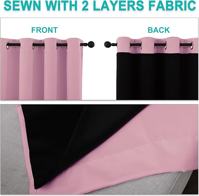 NICETOWN Crystal Pink Full Shade Curtain Panels, 37" Wide x 80" Long, Pair of Thermal Insulated & Energy Efficiency Blackout Curtains for Living Room Windows, Lined Silky Performance Window Dressing