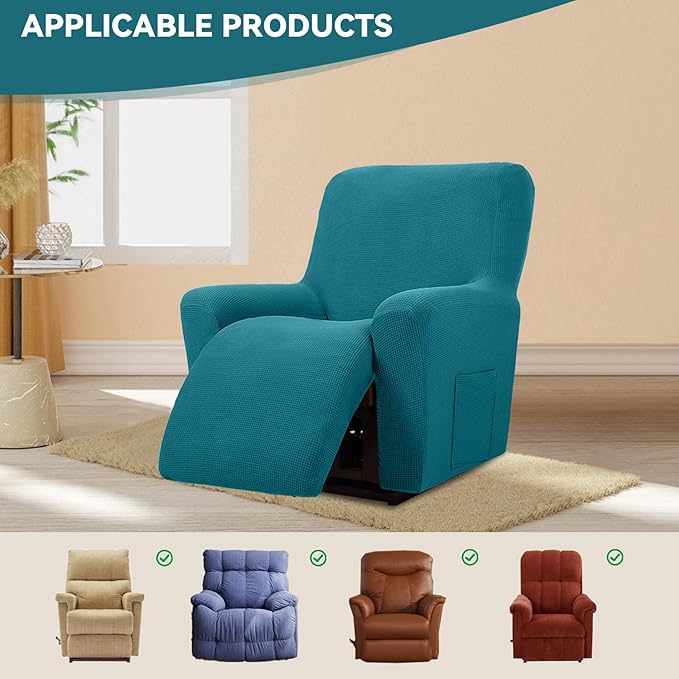 Cupuamon Recliner Chair Covers,Lazy Boy Recliner Covers Stretch Reclining Covers 1 Piece Furniture Protector with Elastic Bottom for Dog,Kids-Peacock Blue