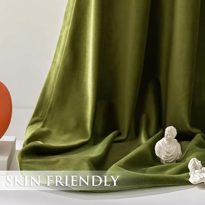 StangH Olive Green Curtains 108 inches Long, Super Soft Velvet Luxury Home Decor, Christmas Holiday Backdrops for Party/Living Room/Bedroom/Office, W52 x L108, 2 Panels