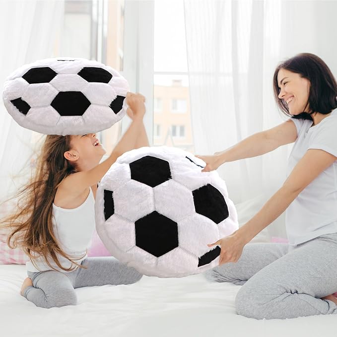 2Pcs Soccer Pillow Plush Round Throw Cushions, Realistic Soccer Ball Pillow for Couch Bedroom, Soft Fluffy Sports Decor Pillow, Ideal Soccer Decor Birthday Gift for Soccer Enthusiasts (15.8 Inch)