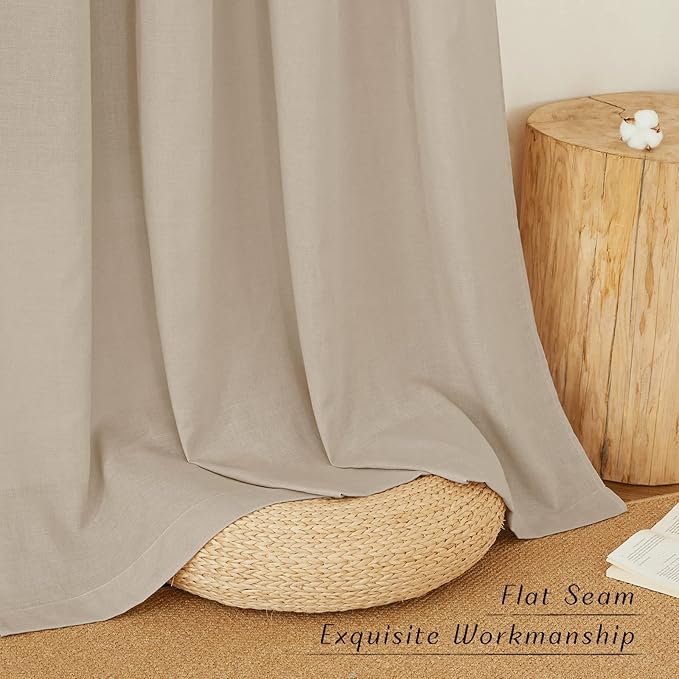 NICETOWN Thick Taupe Linen Curtains 90 inch Length 2 Panels Set, Grommet Semi Sheer Window Treatments Privacy Added with Light Filtering Drapes for Bedroom/Living Room, W55 x L90, 2 Panels
