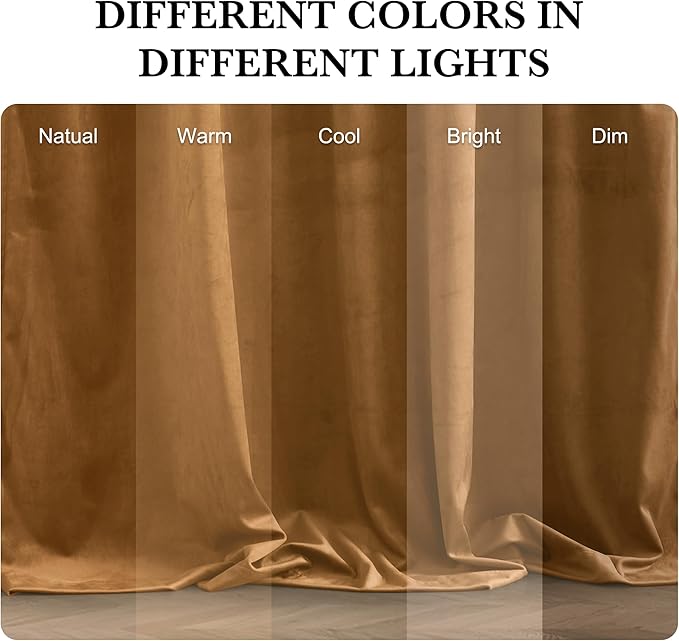 RYB HOME Luxurious Bronze Velvet Curtain Panels for Living Room Bedroom, Heavy Duty Thermal Insulated Floor-Length Velvet Drapes with Hook Belt for Vintage Decor, 52" W x L102 L, 2 Panels Set