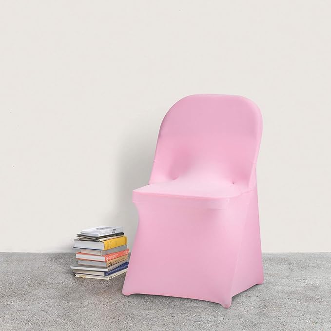 Peomeise Stretch Spandex Folding Chair Cover for Wedding Party Dining Banquet Event (Pink,12pcs)