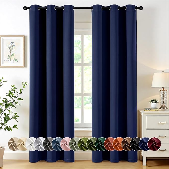 MIULEE Navy Blue Blackout Curtains for Bedroom Living Room 78 Inches Long 2 Panels, Thermal Insulated Room Darkening Drapes Grommet Noise Reducing Light Blocking Window Treatments 40x78 Inch