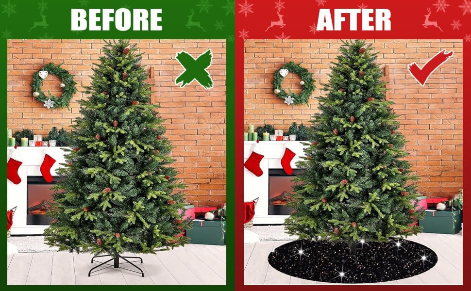 FOTSHARER Sequin Christmas Tree Skirt Black 48 Inch Shiny Xmas Tree Base Large for Fall Holiday Party Embroidered Velvet Tree Skirts Vintage Large Christmas Tree Skirt Cover for Family Room Decor - Image 5