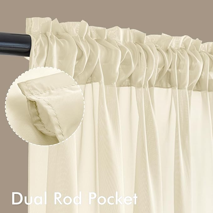 MIULEE Light Cream Sheer Curtains 108 Inches Long, 4 Panels Set, Light Filtering Rod Pocket Voile Drapes for Living Room and Bedroom, Airy Soft Fabric Window Treatments, 42 x 108 Inches