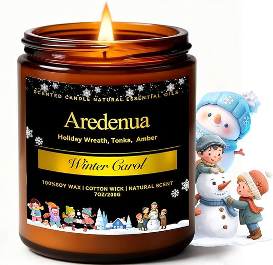 Winter Candles – Winter Carol Candle | Holiday Scented Candles | Christmas & Holiday Aromatherapy Gifts for Women Men, 7oz Soy Candles for Home Scented - 50H Clean & Long Lasting Burn