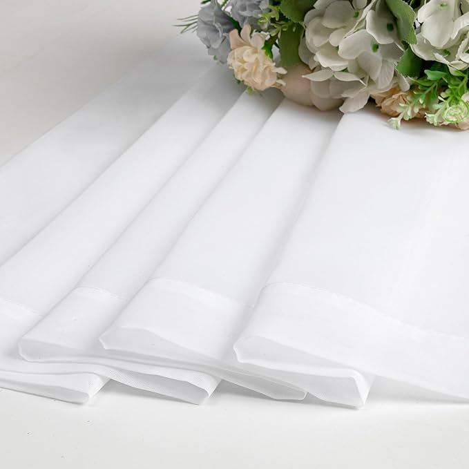 Lecloud White Sheer Curtains 50 Inch Length 2 Pcs, Light Filtering Voile Bathroom Curtains for Bedroom Basement Living Room, Farmhouse Window Treatments Rod Pockets Drapes, Each Panel 42" W x 50" L