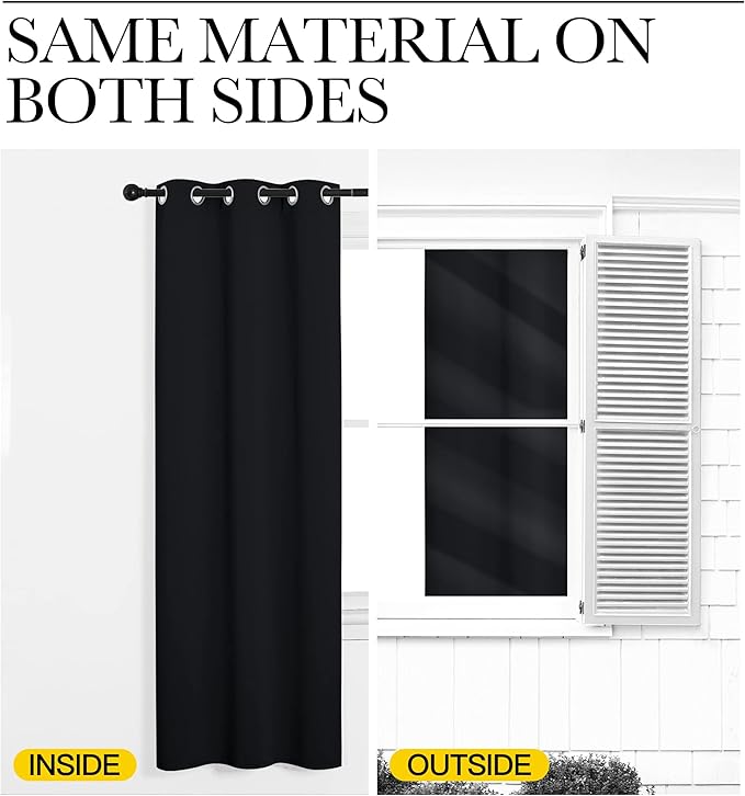 NICETOWN Blackout Curtains Panels for Bedroom, 2 Panels, 66 x 60 Inch, Black, 3 Pass Microfiber Noise Reducing Thermal Insulated Solid Ring Top Blackout Window Drapes