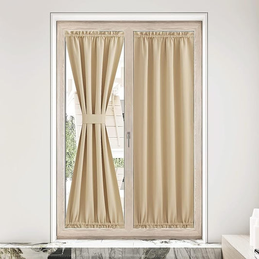 NICETOWN Door Curtains for Window, French Door Curtains for Privacy, Easy Installed Front Kitchen Sidelight Curtain, Washable Curtain, 36W x 80L Inch, Biscotti Beige, 1 Panel