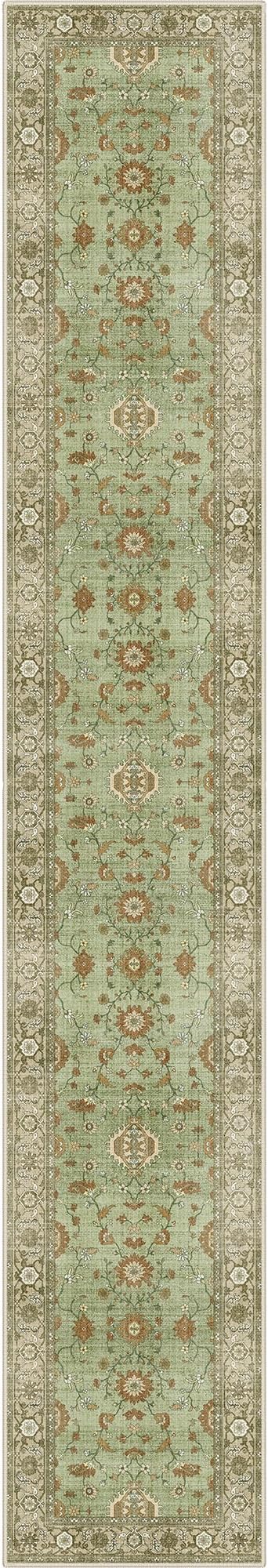 GENIMO Runner Rug for Hallways Machine Washable, 2x12 Non Slip Boho Vintage Lightweight Washable Runners, Thin Floor Rugs for Entryway Hallway Bathroom Laundry Room Corridor, Brick Sage