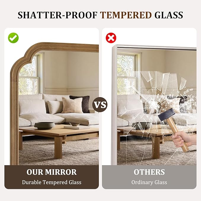 WallBeyond 24" x 36" Rounded Corner Arch Wall Mirror with Wood Frame for Entryway, Living Room or Bedroom Home Decor - Light Woodgrain 24" x 36" Natural Color