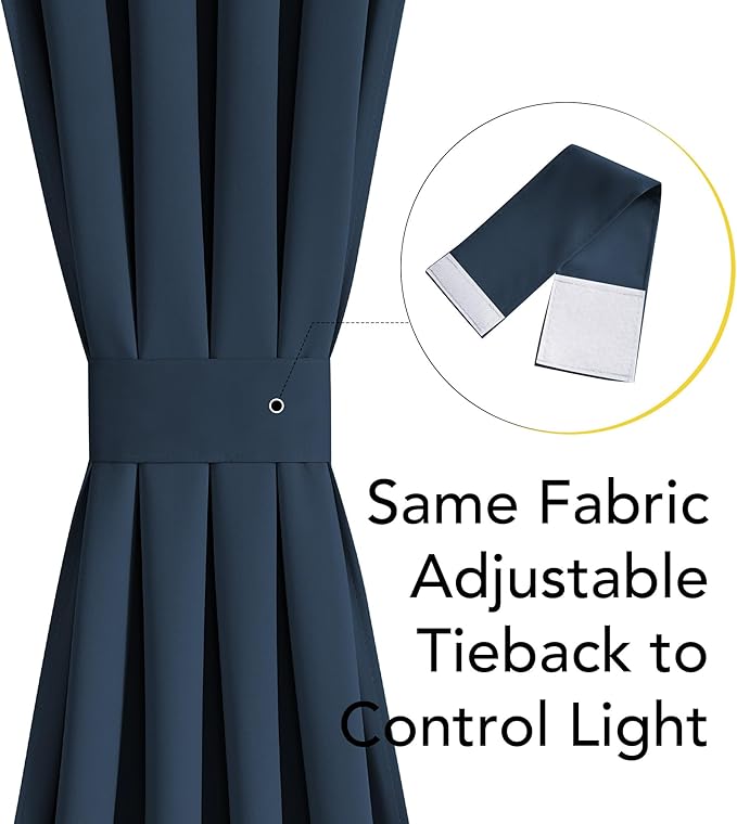 NICETOWN 100% Blackout French Door Curtain,Privacy Thermal Insulated Window Curtain with Adjustable Tieback for Glass Front Sliding Patio Door, 1 Panel, 36W x 72L, Navy