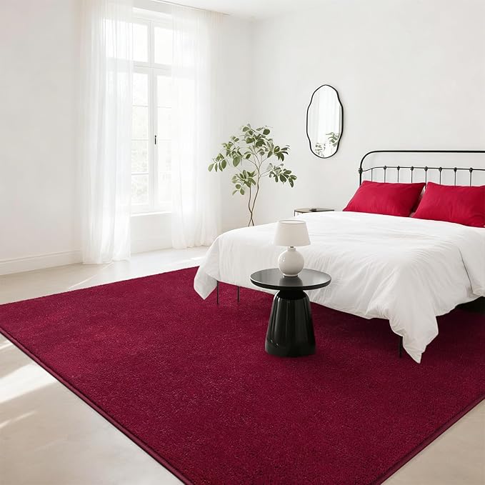 Soft Rugs for Living Room 4x6 Wine Red, Minimalist Area Rug for Bedroom Nursery Dining Table Dorm, Throw Rugs for Men Boys Girls Kids Room Indoor Floor Carpets