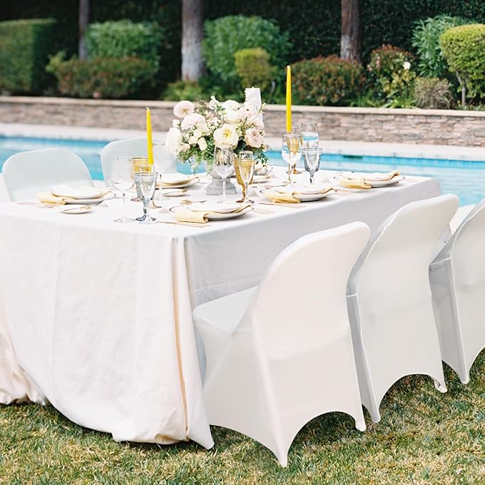 Fixwal 55 Pcs White Folding Chair Cover, Spandex Stretch Covers Ideal for Wedding, Party, Dining, Business Meeting, Banquet, Universal Fitted Washable Slipcover