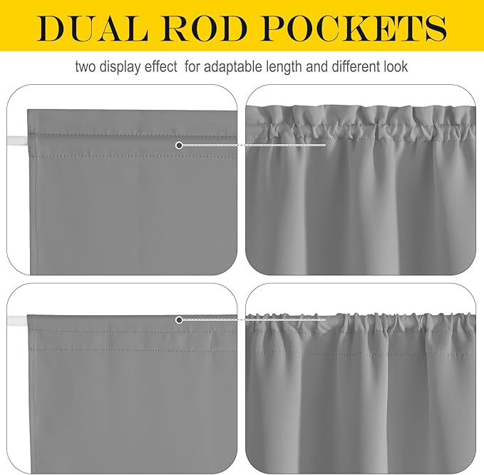 NICETOWN Blackout Curtain Panel for Front Kitchen Door Window Curtains Thermal Insulated Rod Pocket Drapes for Bedroom Glass Door with Tieback W36 x L80, Silver Grey, 1 Panel