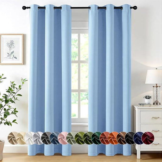 MIULEE Sky Blue Blackout Curtains for Bedroom Living Room 84 Inches Long 2 Panels, Thermal Insulated Room Darkening Drapes Grommet Noise Reducing Light Blocking Window Treatments 40x84 Inch
