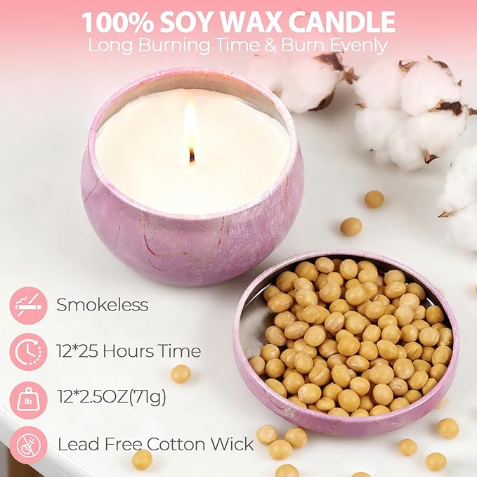 Gifts for Women,12 Pack Scented Candles Gift Set, 300 Hour Long Lasting Soy Wax Candles for Home Scented, Aromatherapy Candle, Ideal for Birthday, Christmas, Thank You Gifts,