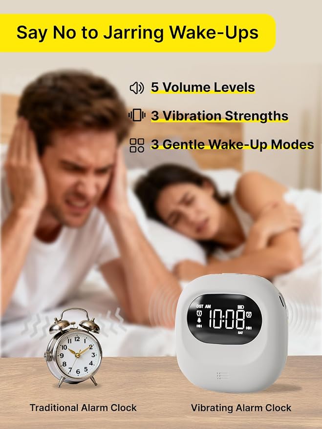 Vibrating Alarm Clock Bed Shaker Travel Clock, Rechargeable 3000mAh Battery - Image 3