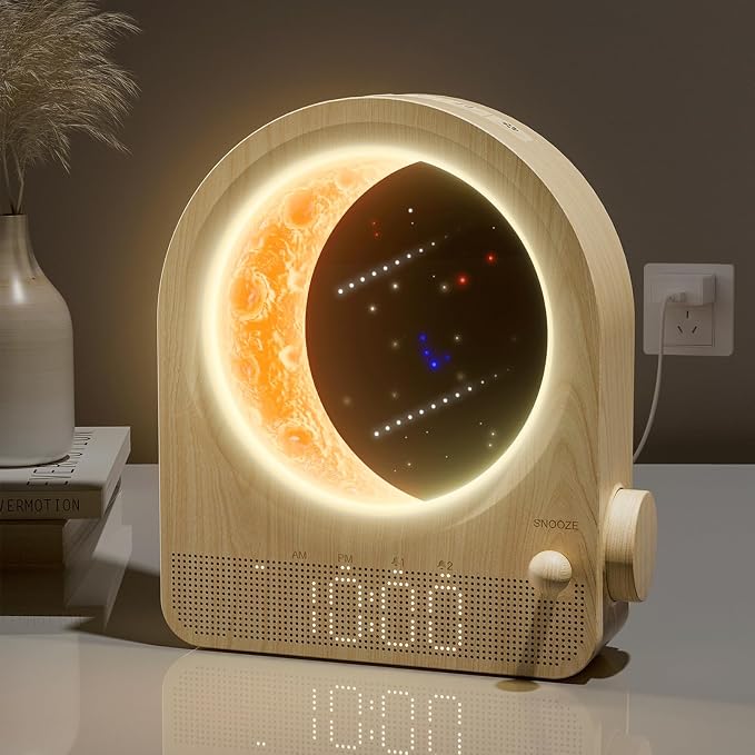 blonbar Sunrise Alarm Clocks for Bedrooms, Stepless Dimmable Moon Lamp Dual Alarm Clock with 12Levels Volume for Heavy Sleepers, 10 Natural Sounds with 30/60/90mins Timer, Gifts for Women by blonbar