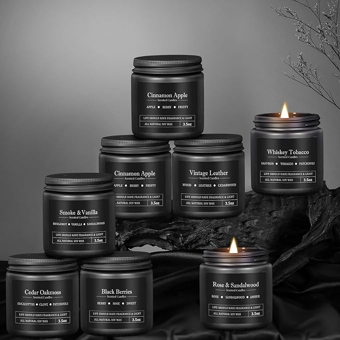 Manly Scented Candles for Men, 8 Pack Soy Candles for Home Scented, Up to 250H Burning, Aromatherapy Candle Set, Masculine Mens Candle Gift Set for Father Boyfriend Him, Birthday Valentine's Day Gifts