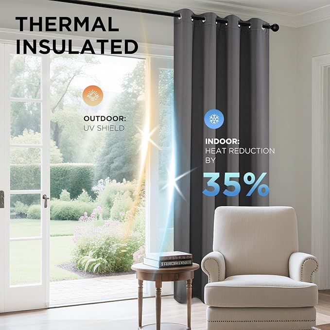 Joydeco Blackout Curtains 108 Inch Length 2 Panels Set, Thermal Insulated Long Curtains& Drapes 2 Burg, Room Darkening Grommet Drapes for Living Room Bedroom Window (W52 x L108 Inch, Light Grey)