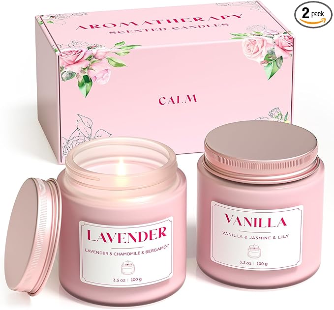 NORVENCE Scented Candles Gift Set, Stress Relief Candles for Home, Premium Soy Candle Set, Candles for Women and Men, Birthday Gifts (Pink, 7 oz)