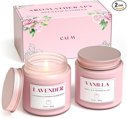 NORVENCE Scented Candles Gift Set, Stress Relief Candles for Home, Premium Soy Candle Set, Candles for Women and Men, Birthday Gifts (Pink, 7 oz)