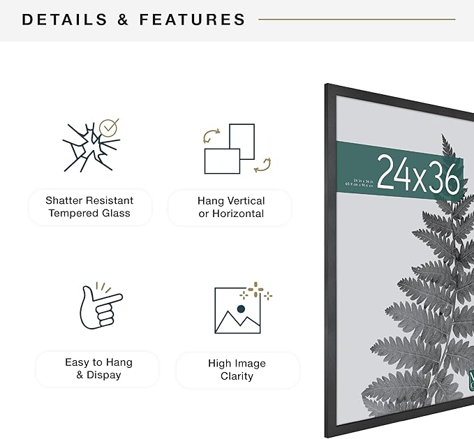 MCS Studio Gallery Movie Poster Frame 24x36 Black Woodgrain Engineered Wood, Vertical & Horizontal Wall Hanging Large Picture Frame for Photos, Artwork & Custom Posters (1-Pack)