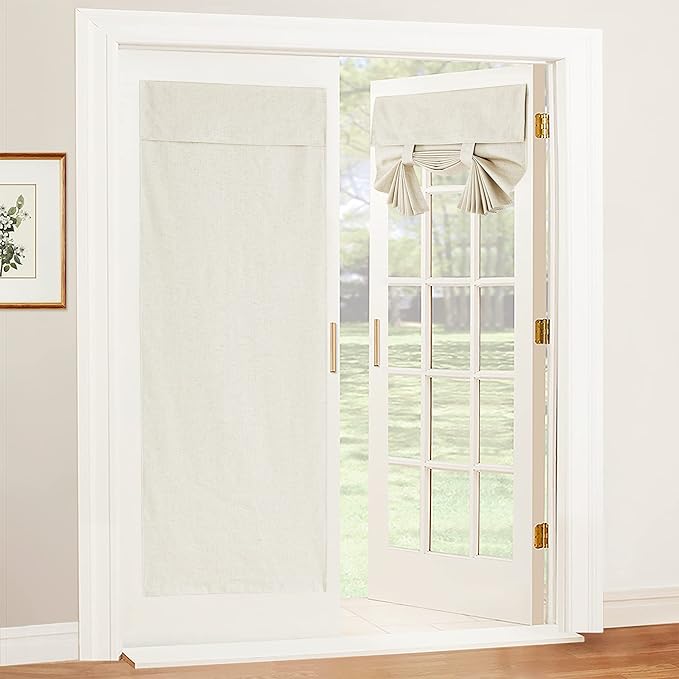 RYB HOME 100% Blackout Tricia Door Curtains, Linen Textured Blend Thermal Insulating Privacy French Door Window Tie Up Shades Living Room Curtains for Kitchen, W 34 x L 80 inches, Ivory, 1 Panel