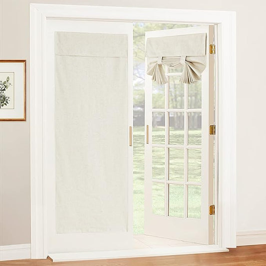 RYB HOME 100% Blackout Tricia Door Curtains, Linen Textured Blend Thermal Insulating Privacy French Door Window Tie Up Shades Living Room Curtains for Kitchen, W 30 x L 80 inches, Ivory, 1 Panel