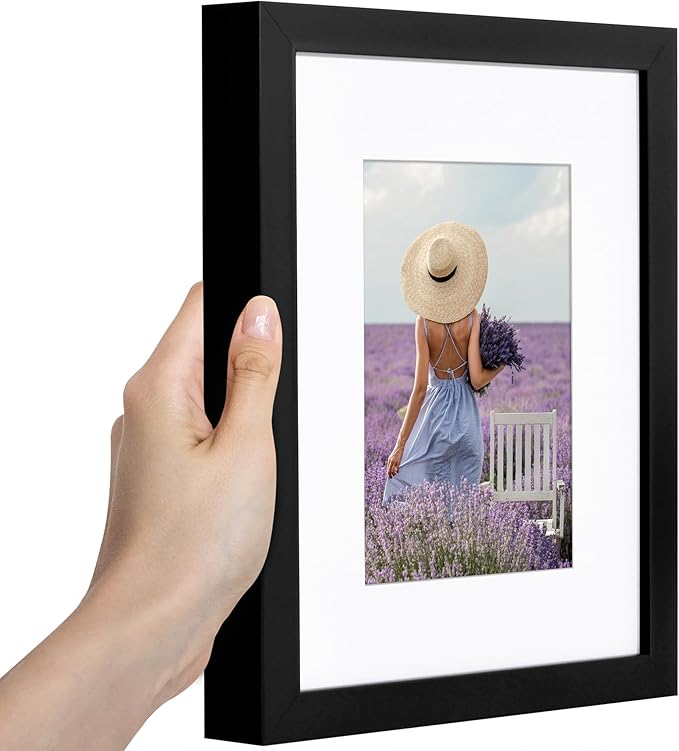 Americanflat 8x10 Picture Frame with Shatter-Resistant Glass - Use as 5x7 Frame with Mat or Display 8x10 Photo Without Mat - Soho Collection - Deep Molding Picture Frames for Tabletop or Wall - Black