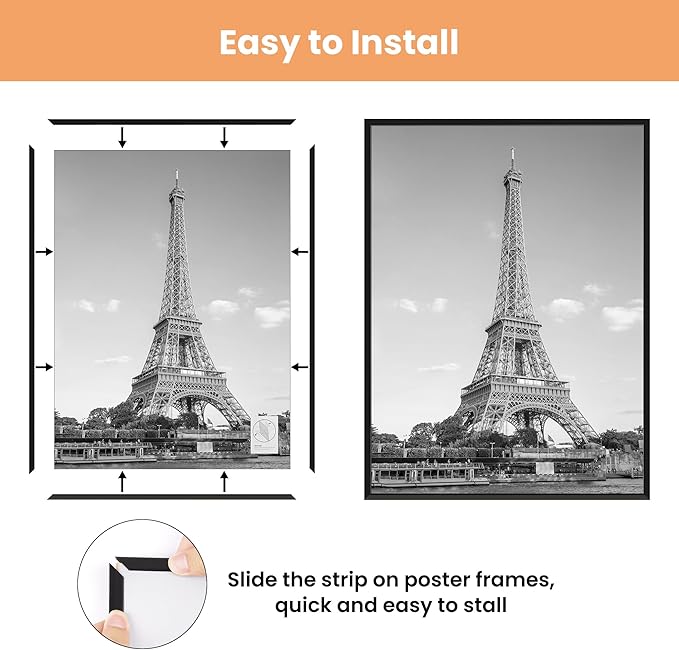 upsimples 27x40 in Poster Frame Black 3 Pack, Scratch-Proof Picture Frames 27 x 40 for Photo Gallery - Slide-In Strips, Horizontal or Vertical Wall Mounting