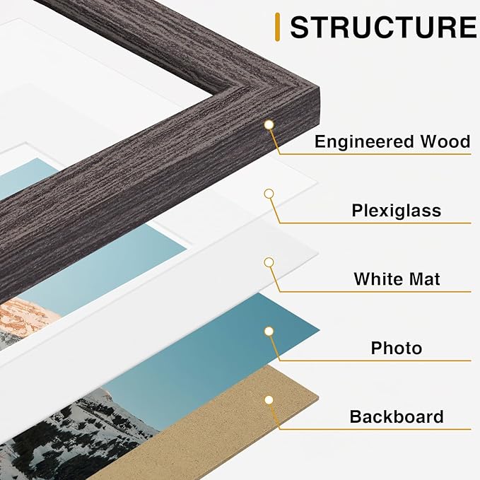 Vittanly 15 Pack Picture Frames Collage Wall Decor for Mounting or Tabletop Display, Gallery Frame Set for Family, Multi Sizes Including 3pcs 8x10, 6pcs 5x7, 6pcs 4x6, Rustic Grey