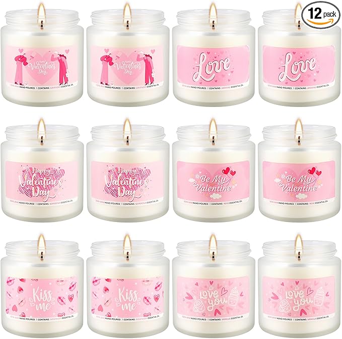 Set of 12 Valentines Scented Candles -3.5oz Romantic Candle Gifts for Her,Wife, Girlfriend,Wedding Day,Anniversary, Long Lasting Soy Candles