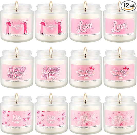 Set of 12 Valentines Scented Candles -3.5oz Romantic Candle Gifts for Her,Wife, Girlfriend,Wedding Day,Anniversary, Long Lasting Soy Candles